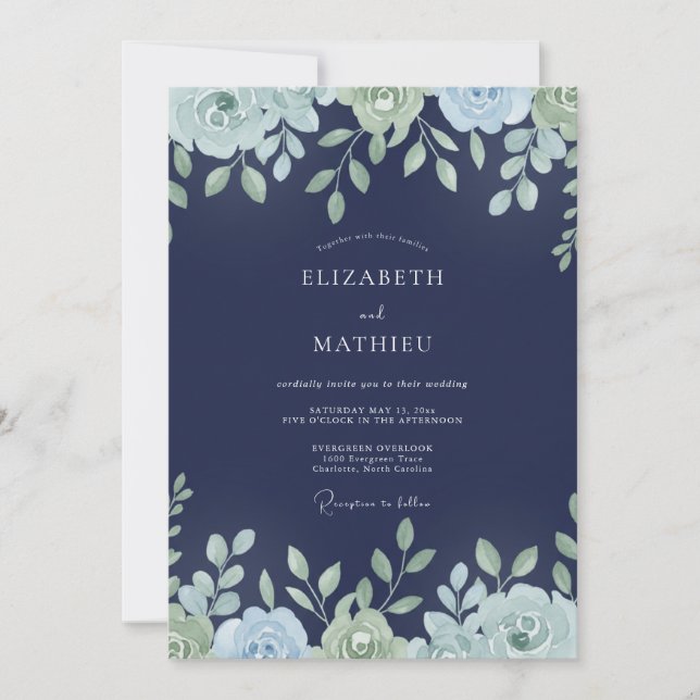 Invitation Mariage Feuille de Menthe de Minuit (Devant)