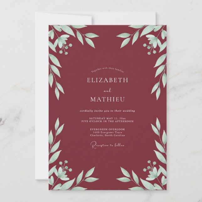 Invitation Mariage Feuille de Menthe Marron (Devant)