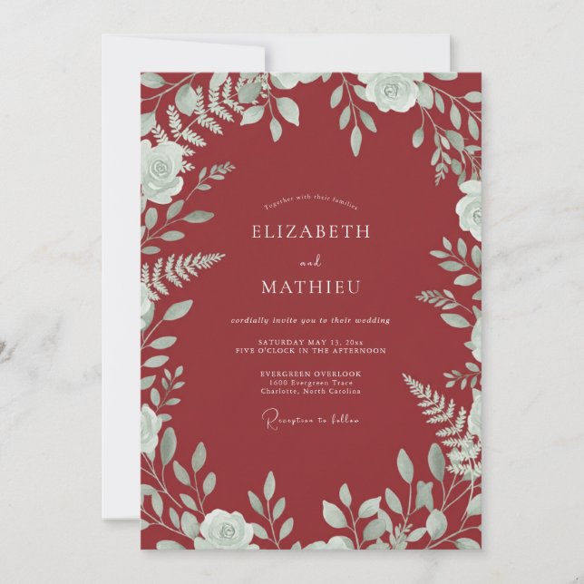 Invitation Mariage Feuille de Menthe Merlot (Devant)