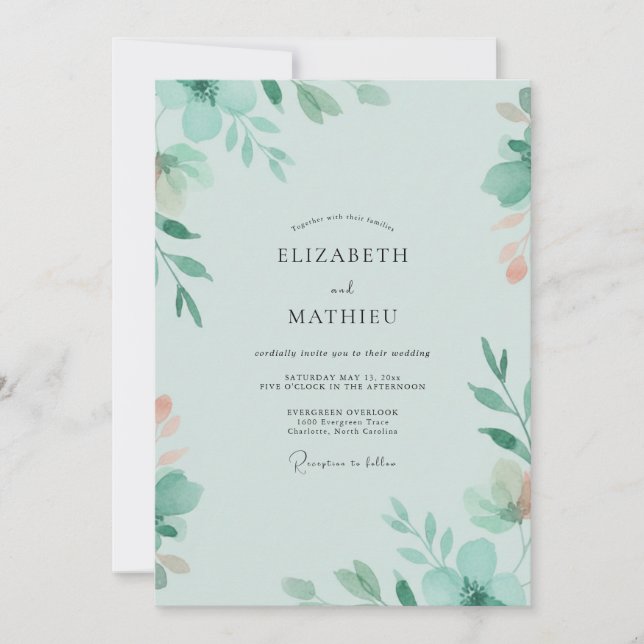 Invitation Mariage Feuille de Menthe Mousse de Mer (Devant)