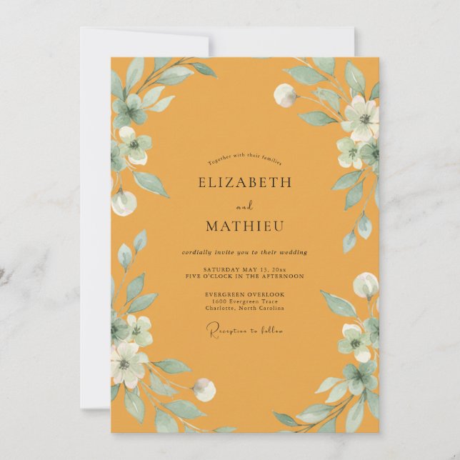 Invitation Mariage Feuille de Menthe Moutarde (Devant)
