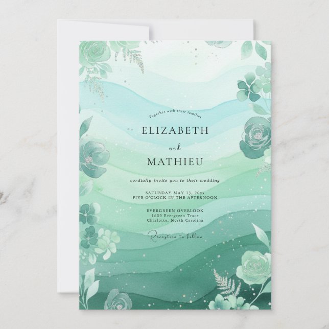 Invitation Mariage Feuille de Menthe Océanique (Devant)