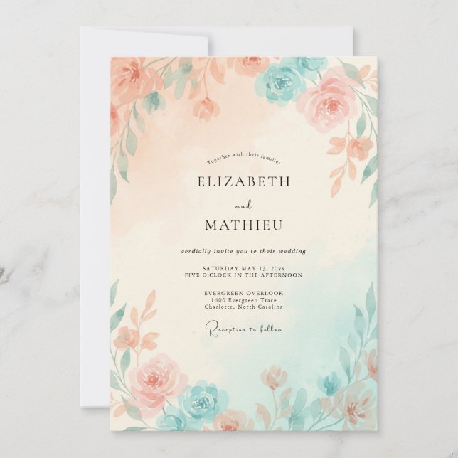 Invitation Mariage Feuille de Menthe Pêche (Devant)