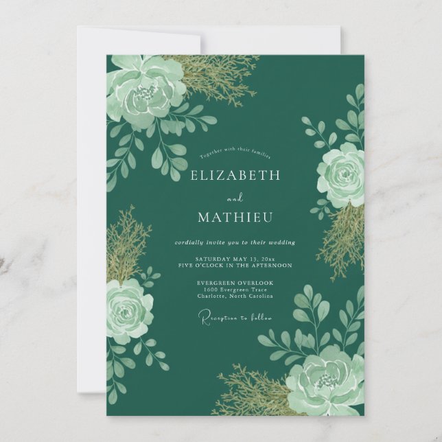 Invitation Mariage Feuille de Menthe Sarcelle (Devant)