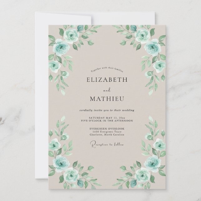 Invitation Mariage feuille de mer aquatique dorée (Devant)