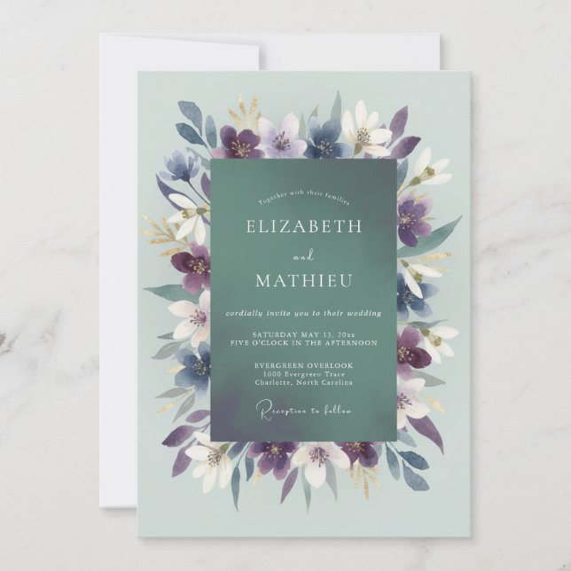 Invitation Mariage Feuille de Mer Violette (Devant)