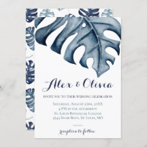 Mariage Feuille de Monstera d'aquarelle bleu