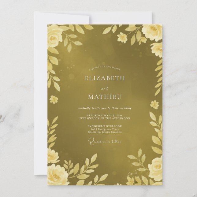 Invitation Mariage feuille de moutarde dorée (Devant)