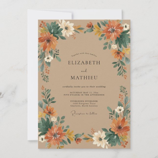 Invitation Mariage feuille de moutarde rouille (Devant)