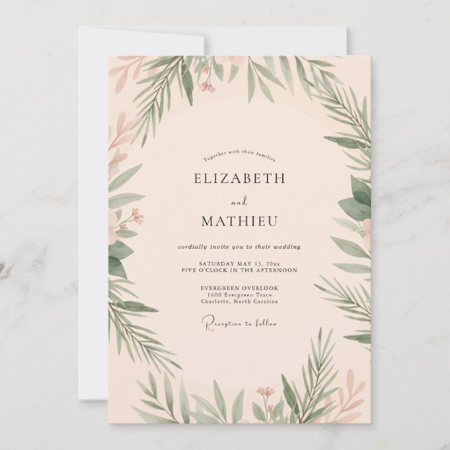 Invitation Mariage feuille de olive champagne doré (Devant)