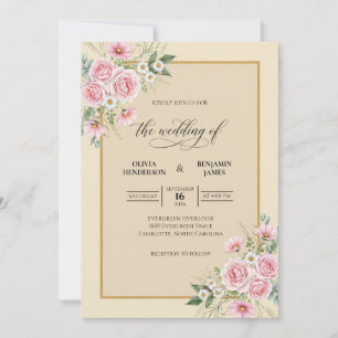 Invitation Mariage feuille de pêche champagne rose
