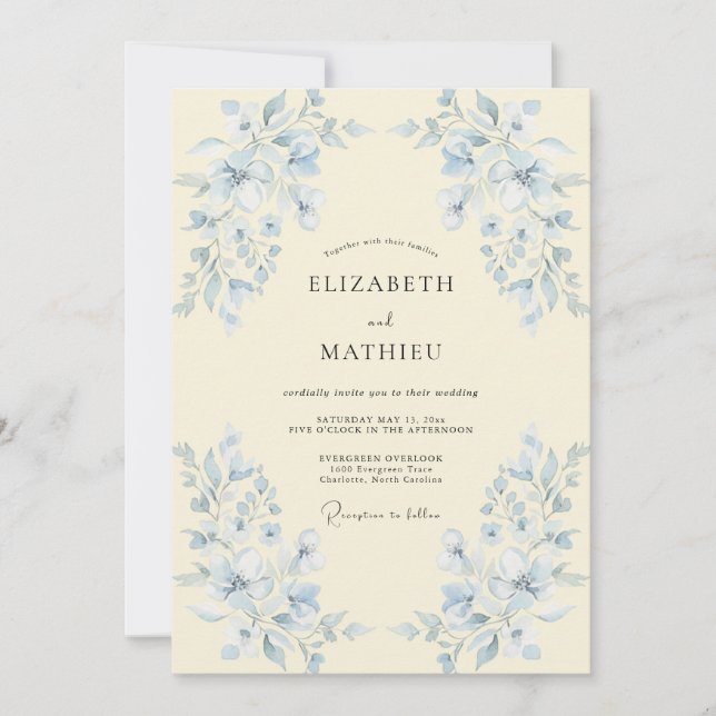 Invitation Mariage feuille de pervenche beurrée (Devant)