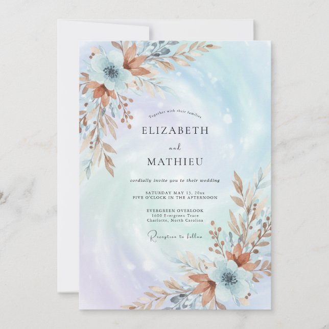 Invitation Mariage Feuille de Pervenche Cuivre (Devant)