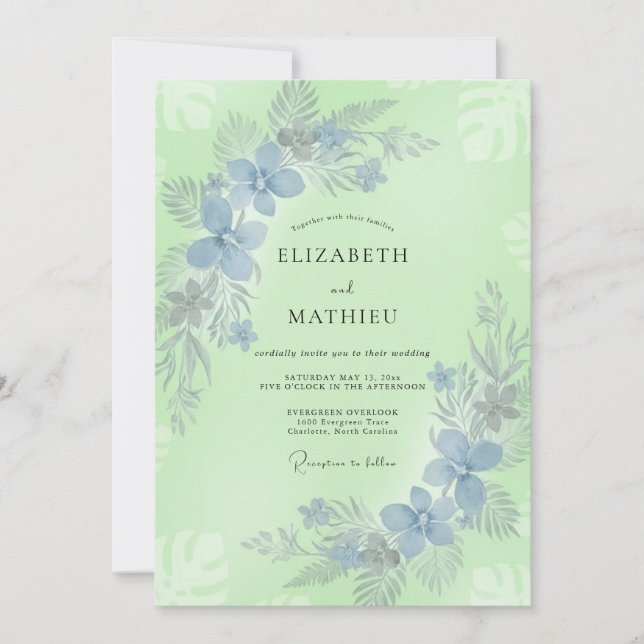 Invitation Mariage Feuille de Pervenche Pistache (Devant)