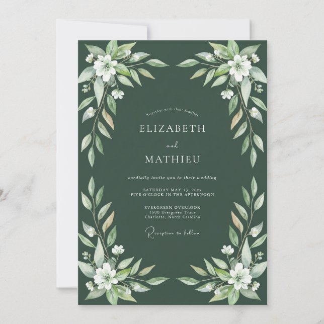 Invitation Mariage Feuille de Pin Sombre (Devant)