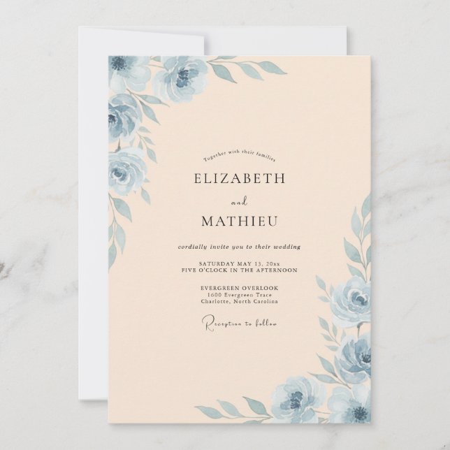 Invitation Mariage Feuille de Poudre de Champagne (Devant)