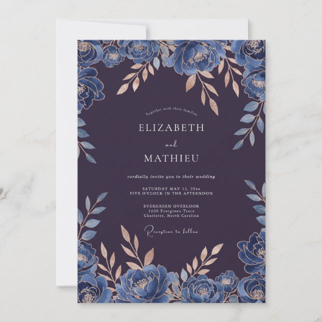 Invitation Mariage feuille de prune saphir (Devant)
