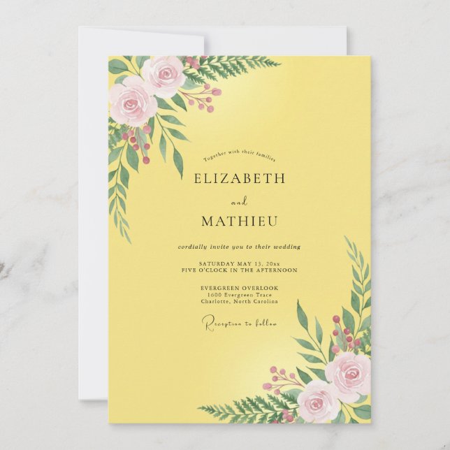 Invitation Mariage Feuille de Rose Butter (Devant)