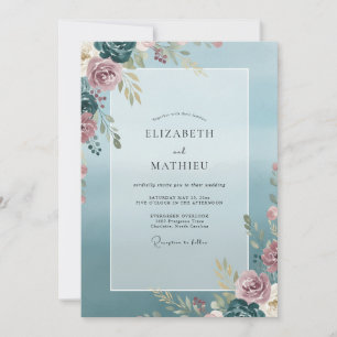 Invitation Mariage Feuille de Rose en Acier