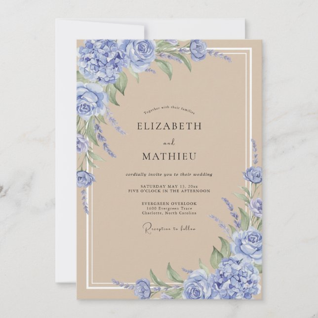 Invitation Mariage Feuille de Sable Pervenche (Devant)