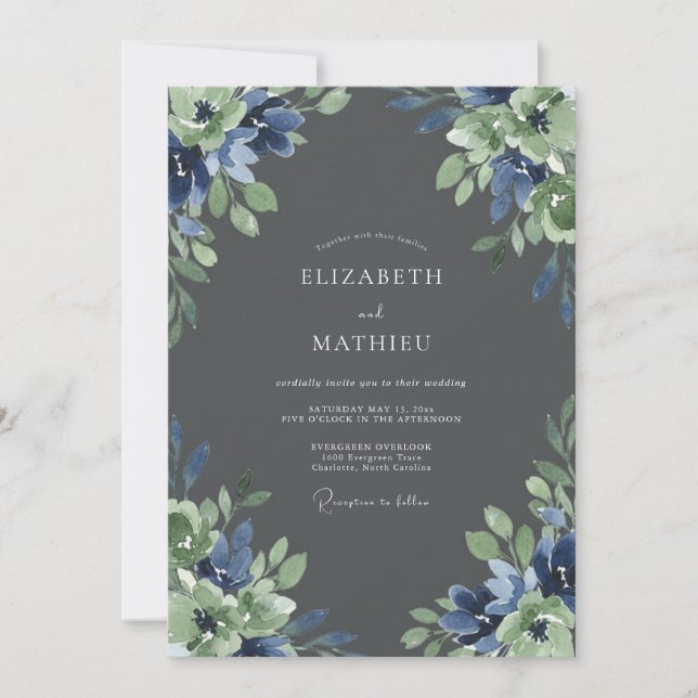 Invitation Mariage Feuille de Saphir Charbon (Devant)