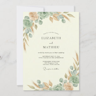 Invitation Mariage feuille de sarcelle cuivrée