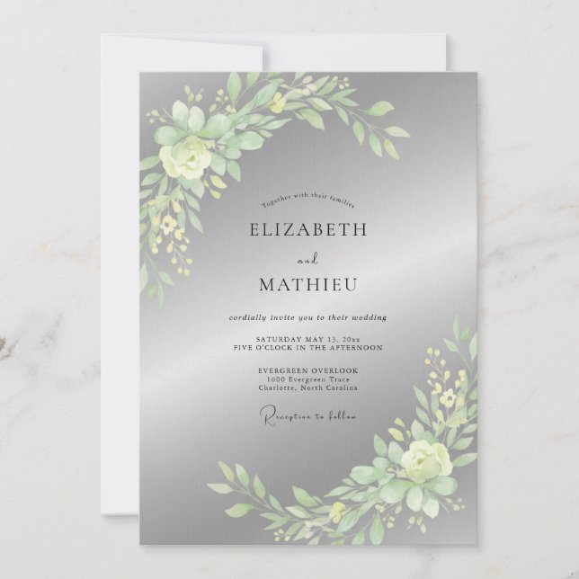 Invitation Mariage Feuille de Sauge Argentée (Devant)