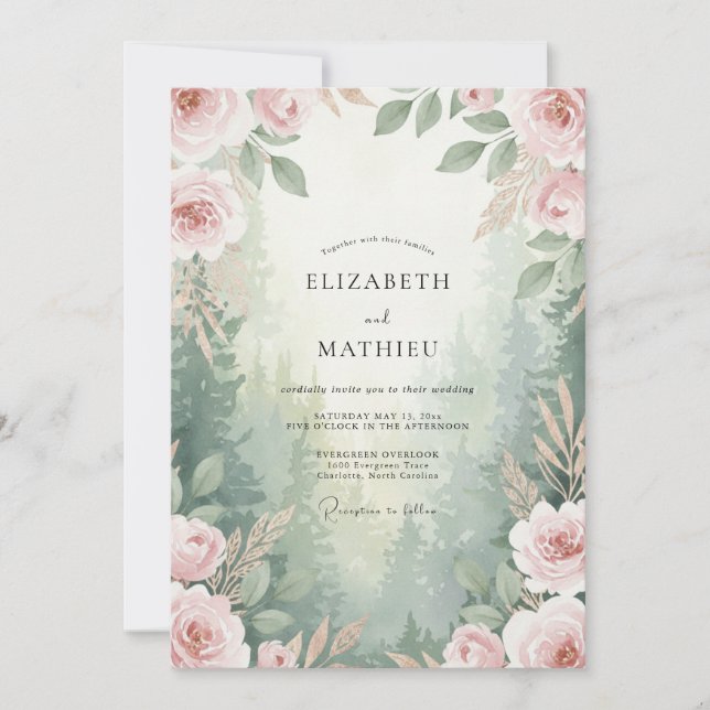Invitation Mariage feuille de sauge Champagne (Devant)