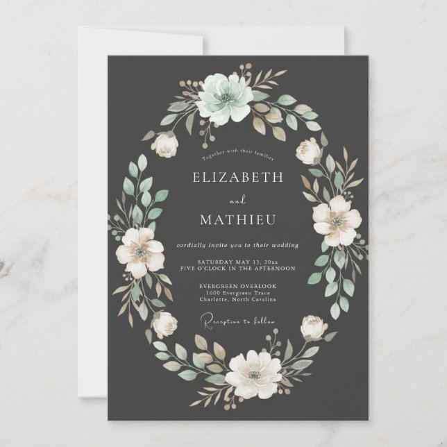 Invitation Mariage Feuille de Sauge Charbon (Devant)