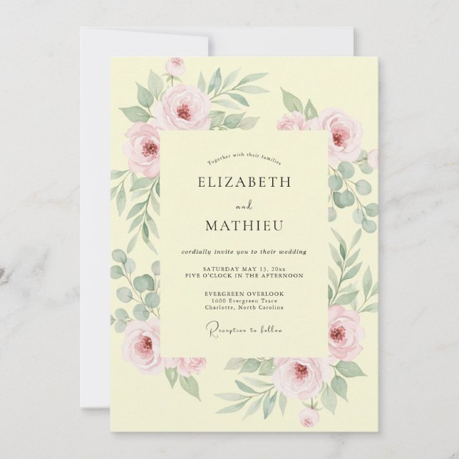 Invitation Mariage Feuille de Sauge Jaune Pâle (Devant)