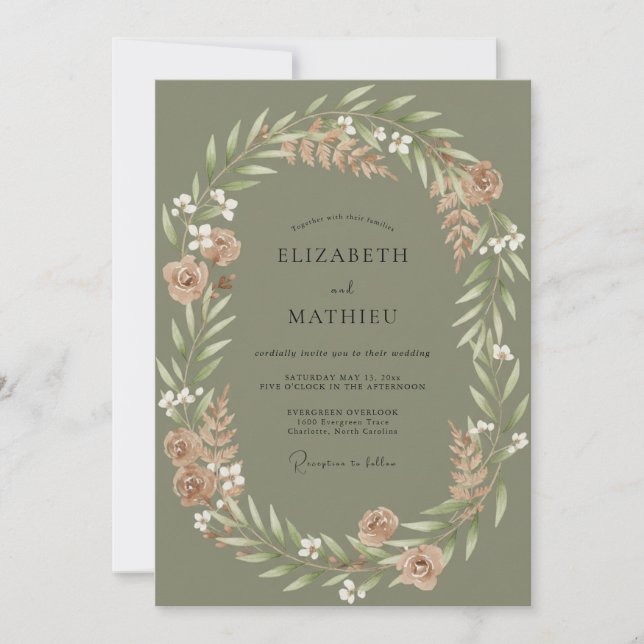 Invitation Mariage Feuille de Sauge Pêche Poussiéreuse (Devant)