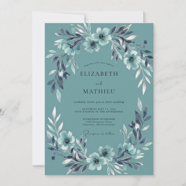 Invitation Mariage Feuille de Slate Cadet (Devant)