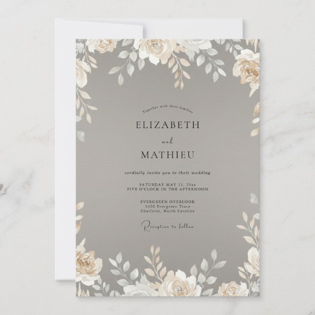 Invitation Mariage Feuille de Taupe Ivoire (Devant)