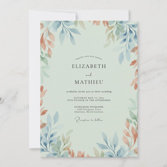 Invitation Mariage Feuille de Terracotta Menthe (Devant)
