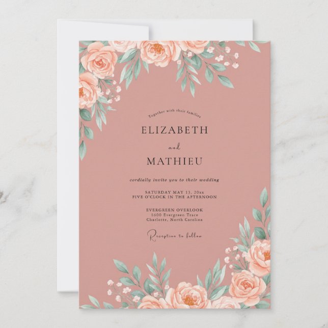 Invitation Mariage Feuille de Terracotta Rose (Devant)