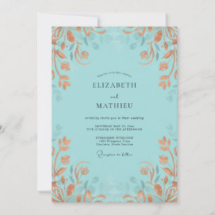 Invitation Mariage feuille de terracotte aqua assourdi