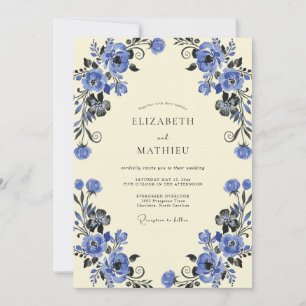 Invitation Mariage feuille de vigne cobalt