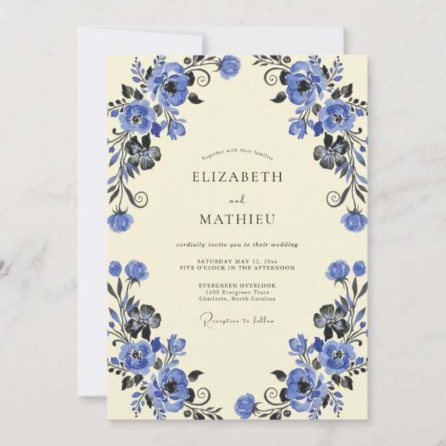 Invitation Mariage feuille de vigne cobalt (Devant)
