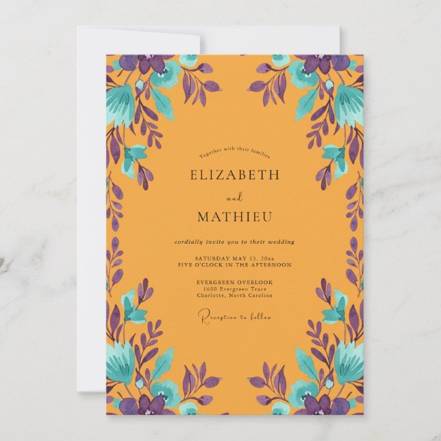 Invitation Mariage feuille de violette ambre (Devant)