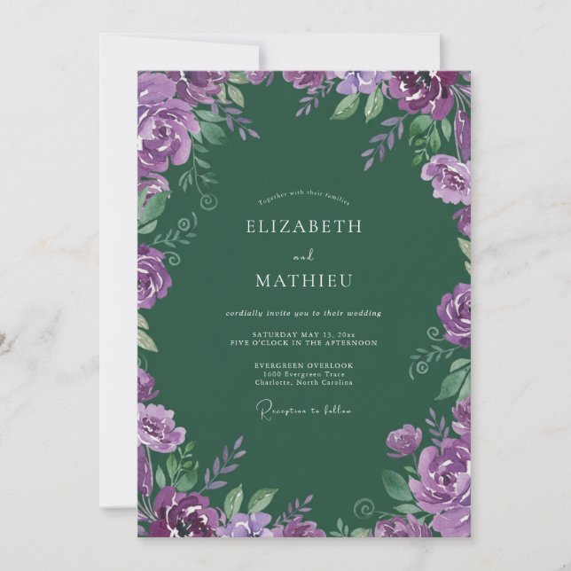 Invitation Mariage Feuille de Violette de Forêt (Devant)