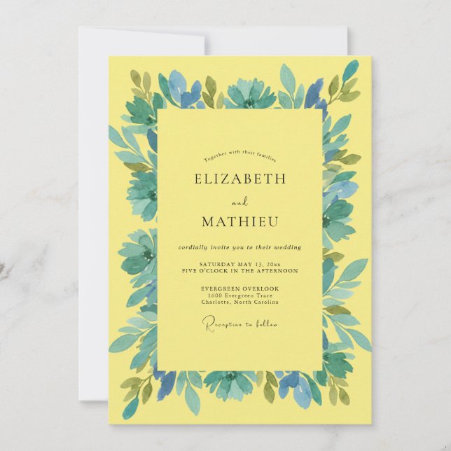 Invitation Mariage Feuille d'Eau Jaune (Devant)