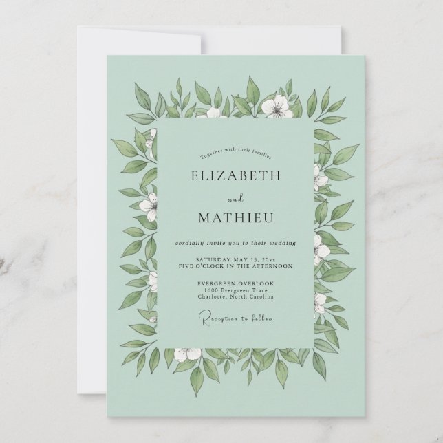 Invitation Mariage Feuille d'écume de mer (Devant)