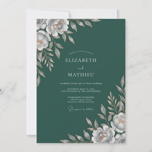 Invitation Mariage Feuille d'Épinette Profonde (Devant)