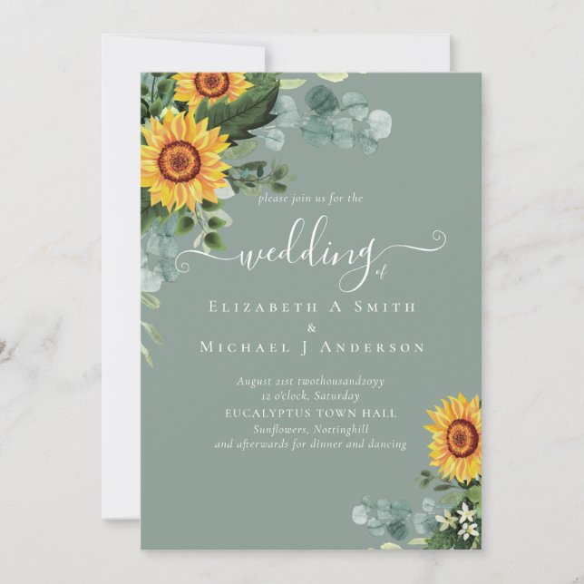 Invitation Mariage Feuille des tournesols rustiques Eucalyptu (Devant)