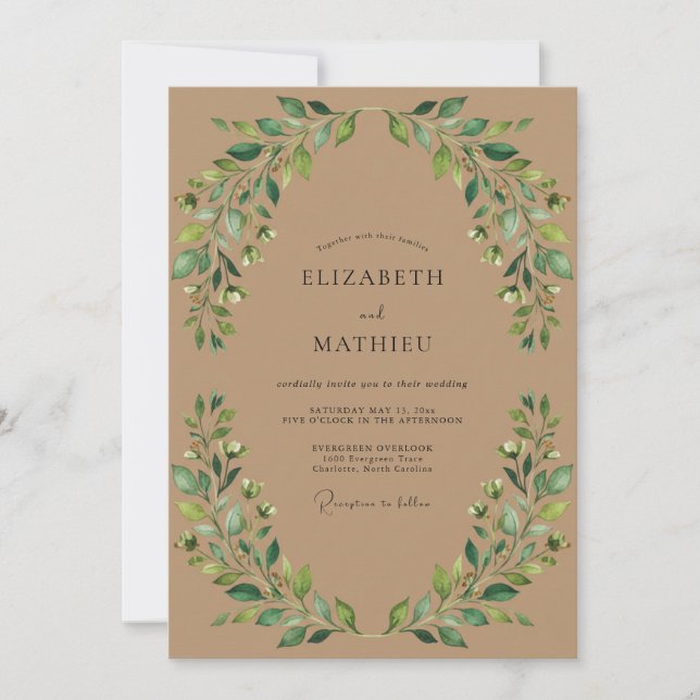 Invitation Mariage feuille d'eucalyptus taupe (Devant)