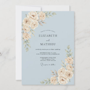 Invitation Mariage Feuille d'Ivoire Azur