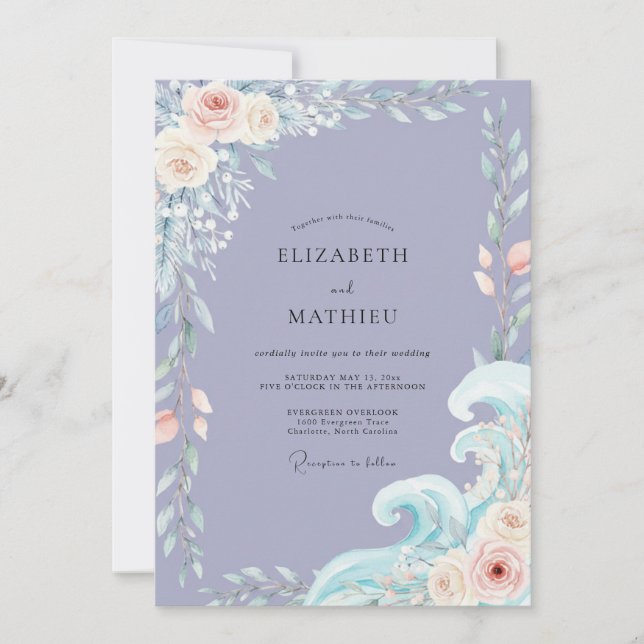 Invitation Mariage Feuille d'Océan Pervenche (Devant)