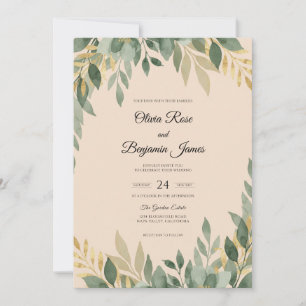 Invitation Mariage feuille d'olive champagne