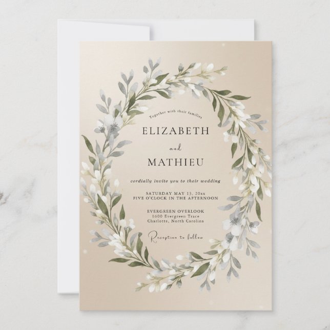 Invitation Mariage Feuille d'Olive Champagne (Devant)