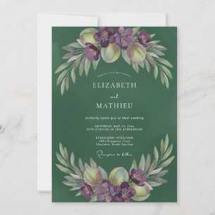 Invitation Mariage feuille d'olive feuille de vigne améthyste